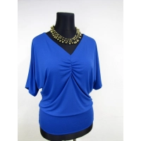 Bluzka Marika kimono z dekoltem i marszczeniem - chabrowa